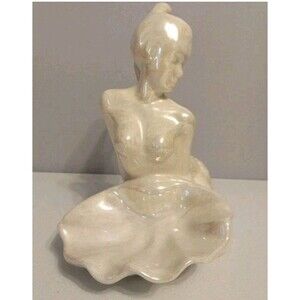 Vintage Handmade Ceramic Mermaid Figurine Trinket Dish Jewelry Holder